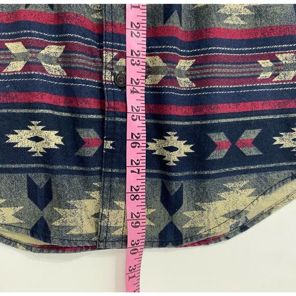 American Eagle Outfitters Aztec Flannel Shirt Shacket Men S Navy Southwestern - Picture 9 of 10